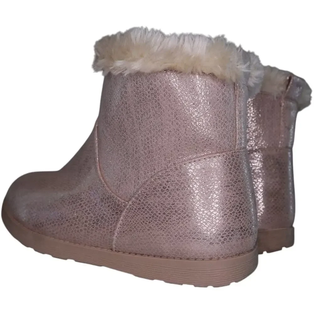 Cat & Jack Girls Pink Glitter Ankle Boots Faux Fur Cuff Winter Warm Kids Shoes 5